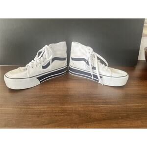 Vans Sk8-Hi Shoes White Navy High Top Skate Classic Womens 8 Men 6.5
